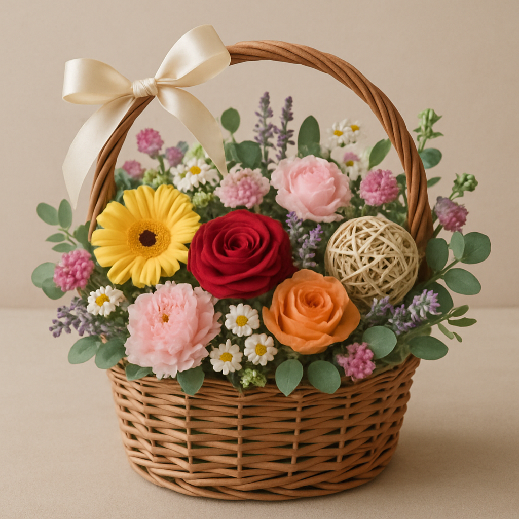 Charming gift basket with flowers