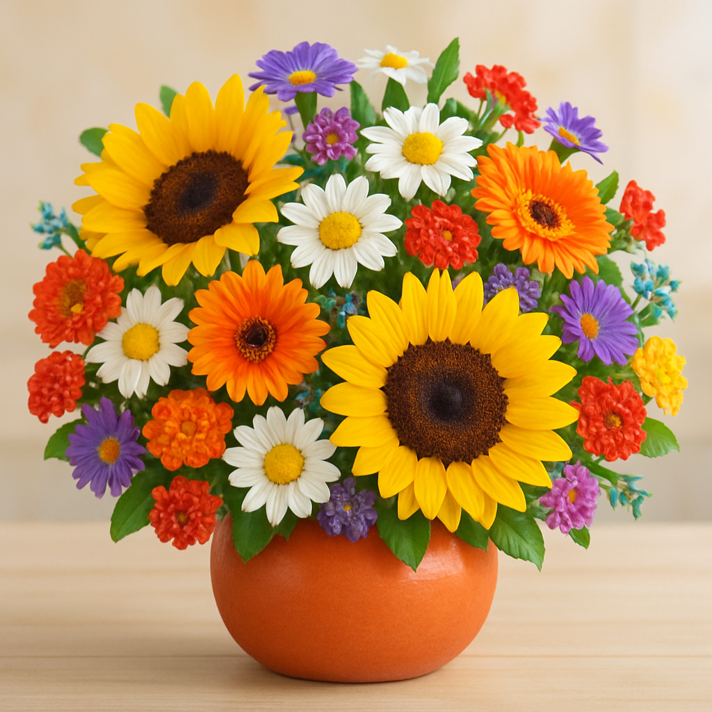 Bright seasonal flower arrangement